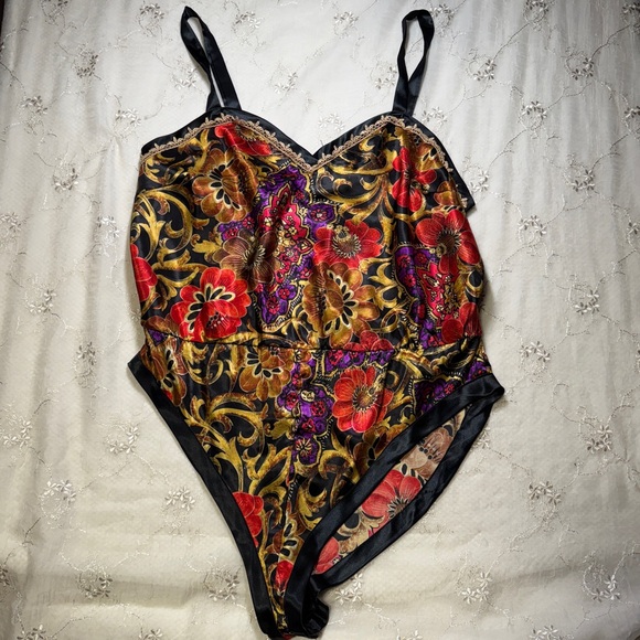 vintage 80s california dynasty golden floral satin bodysuit – size large - Picture 1 of 5